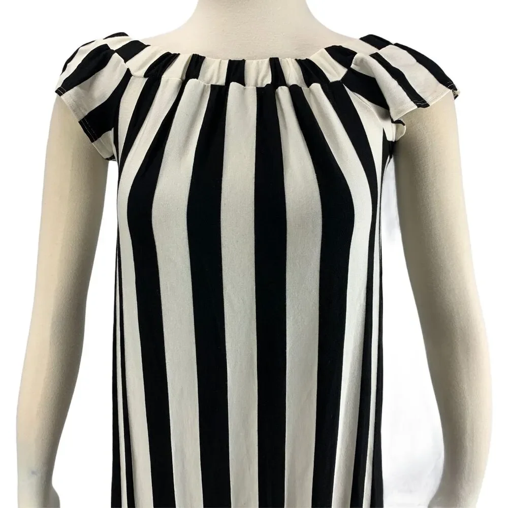J Mode NWT Small Black White Striped Dress Maxi d682 Stretch Rayon
